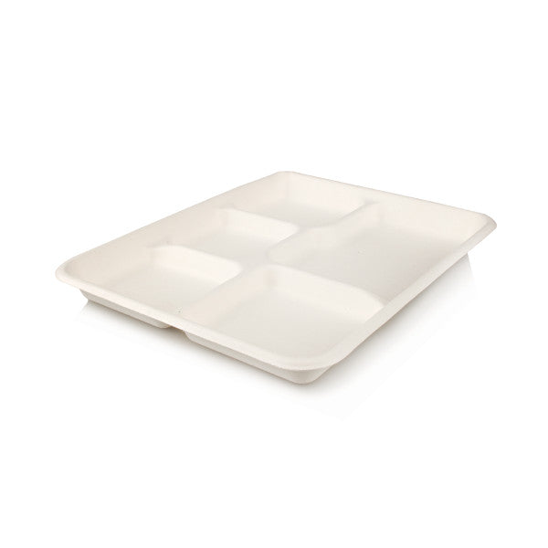 Bio Sugar Cane Serving Platter 5 Compartment Airliner Tray Small 10pack