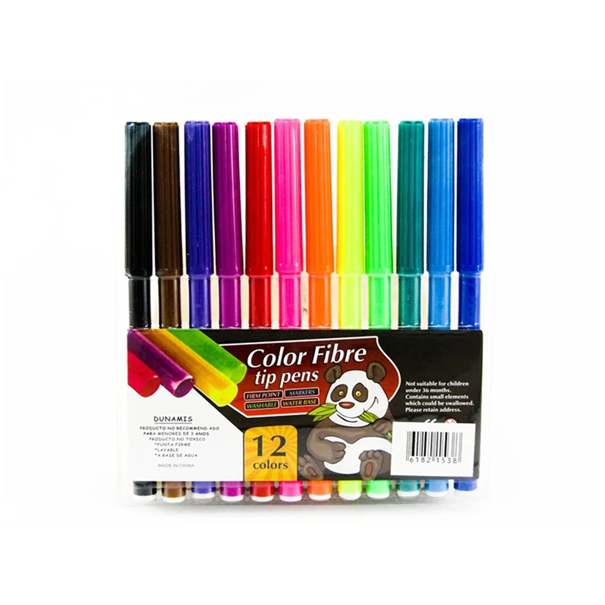 Panda Colour Fiber Tip Pen 12pc Assorted