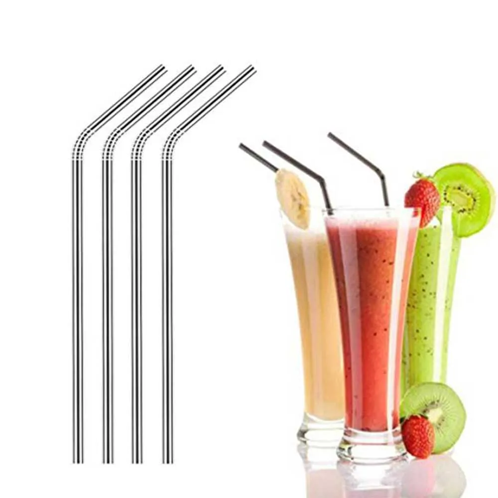 Stainless Steel Curved Straws 22.5cmx5mm Assorted Colors with Brush 11pack