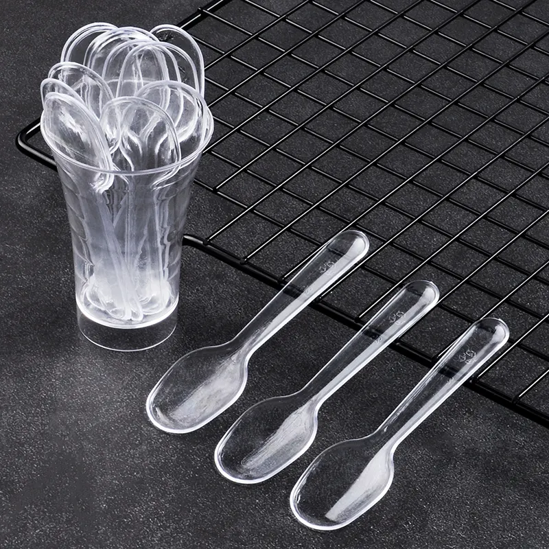 Plastic Acrylic Disposable Spoon with Wrap 50Pack 10cm