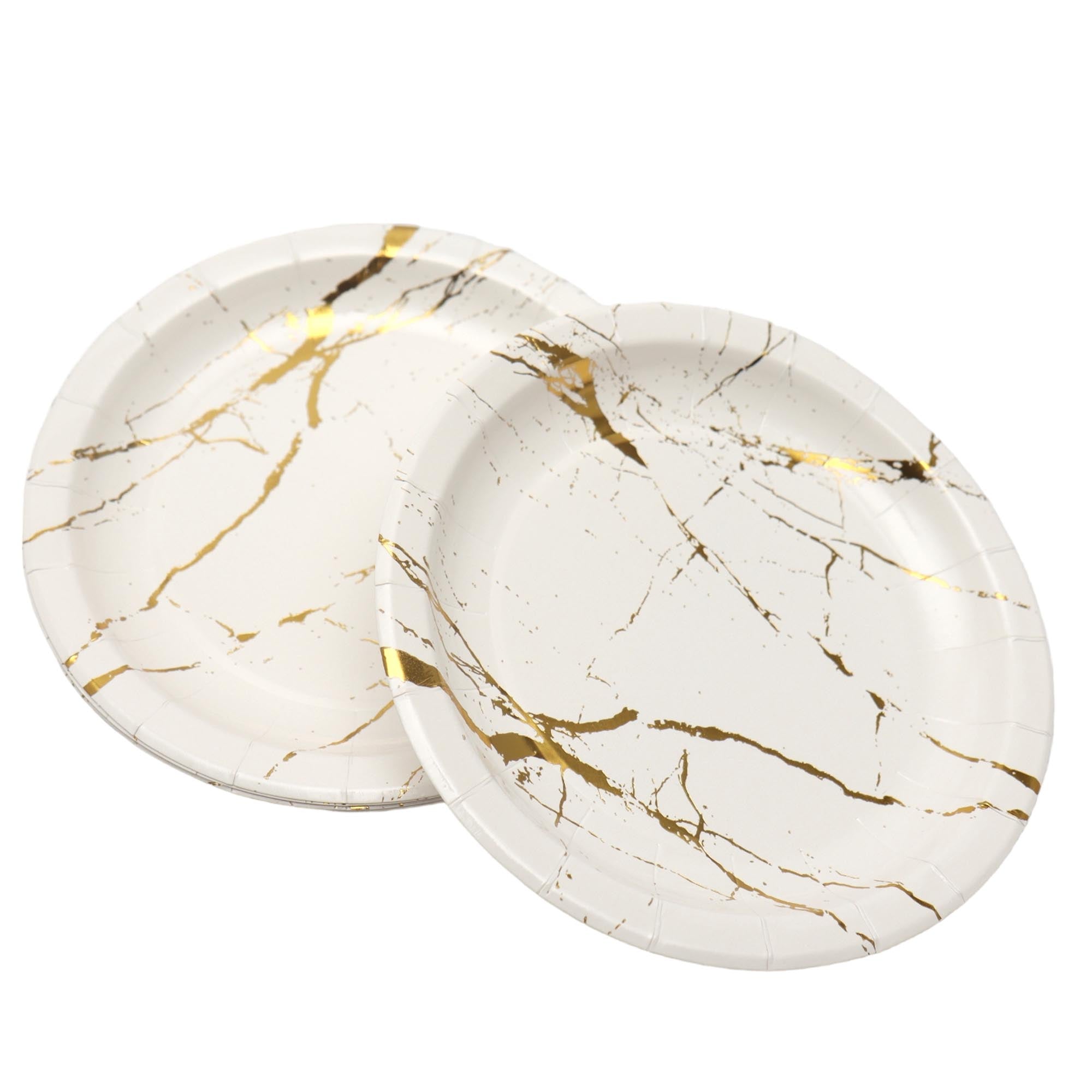 Party Paper Plates 7Inch 18cm Marble Print White and Gold 8pack