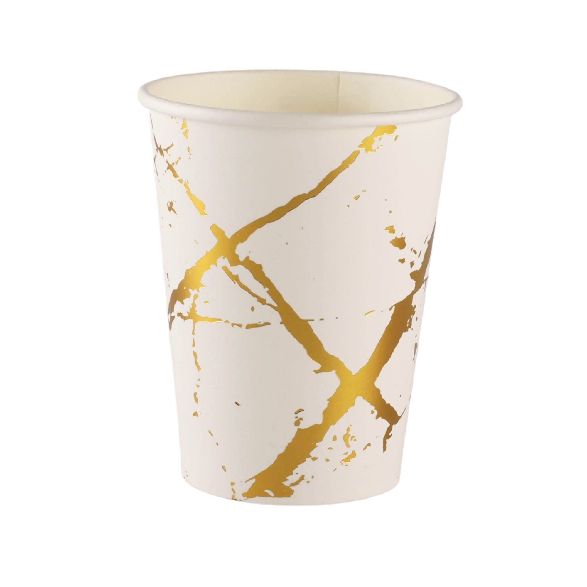 Dispisable Party Paper Cups White Marble Gold Print 270ml 10pack