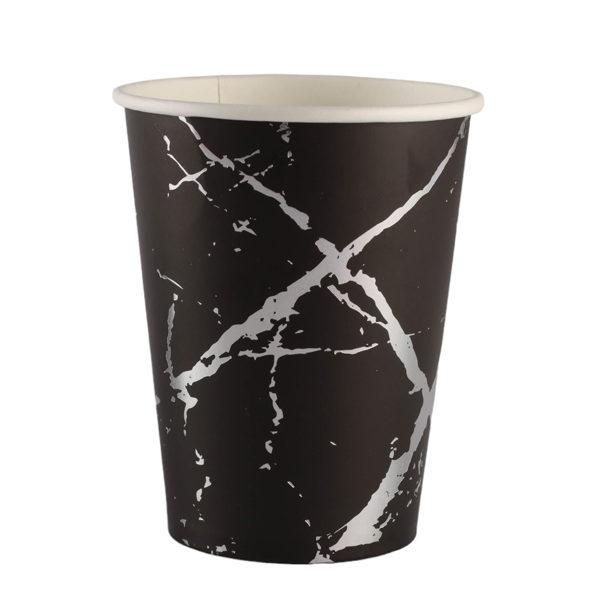 Party Paper Cups Black Marble Print 270ml 8pack