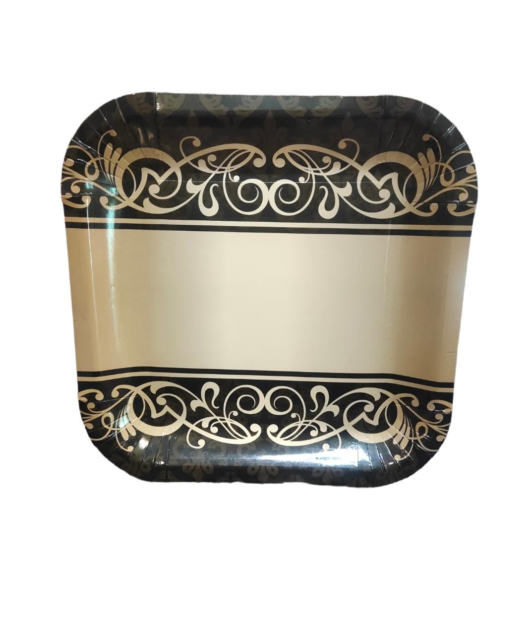 Party Paper Plate Square Gold with Black Print 9Inch 23cm 10pack