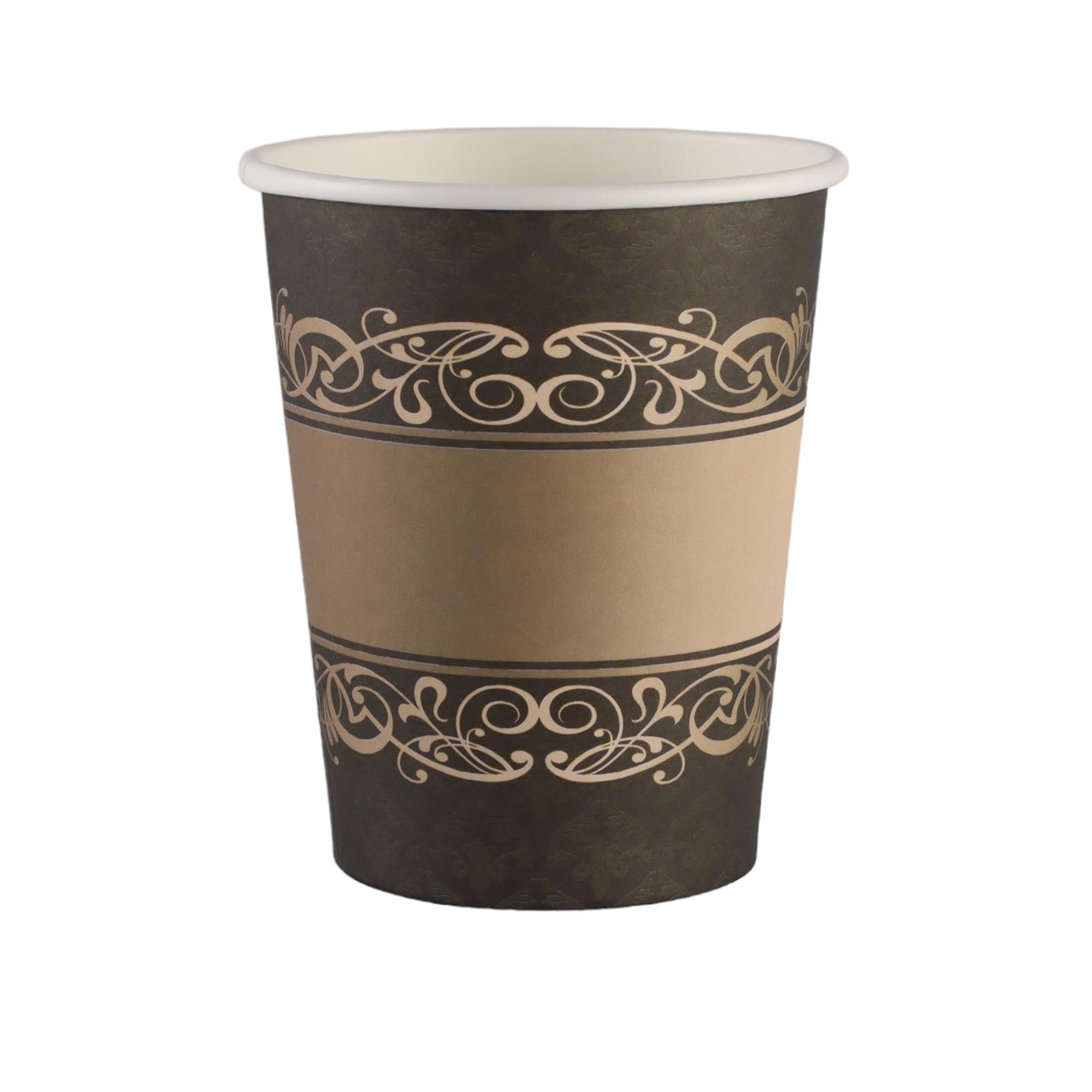 Party Paper Cups Gold with Black Print 260ml 10pack