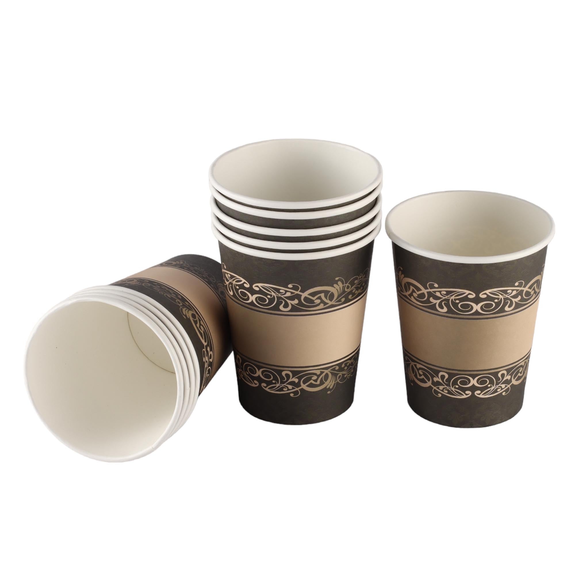 Party Paper Cups Gold with Black Print 260ml 10pack