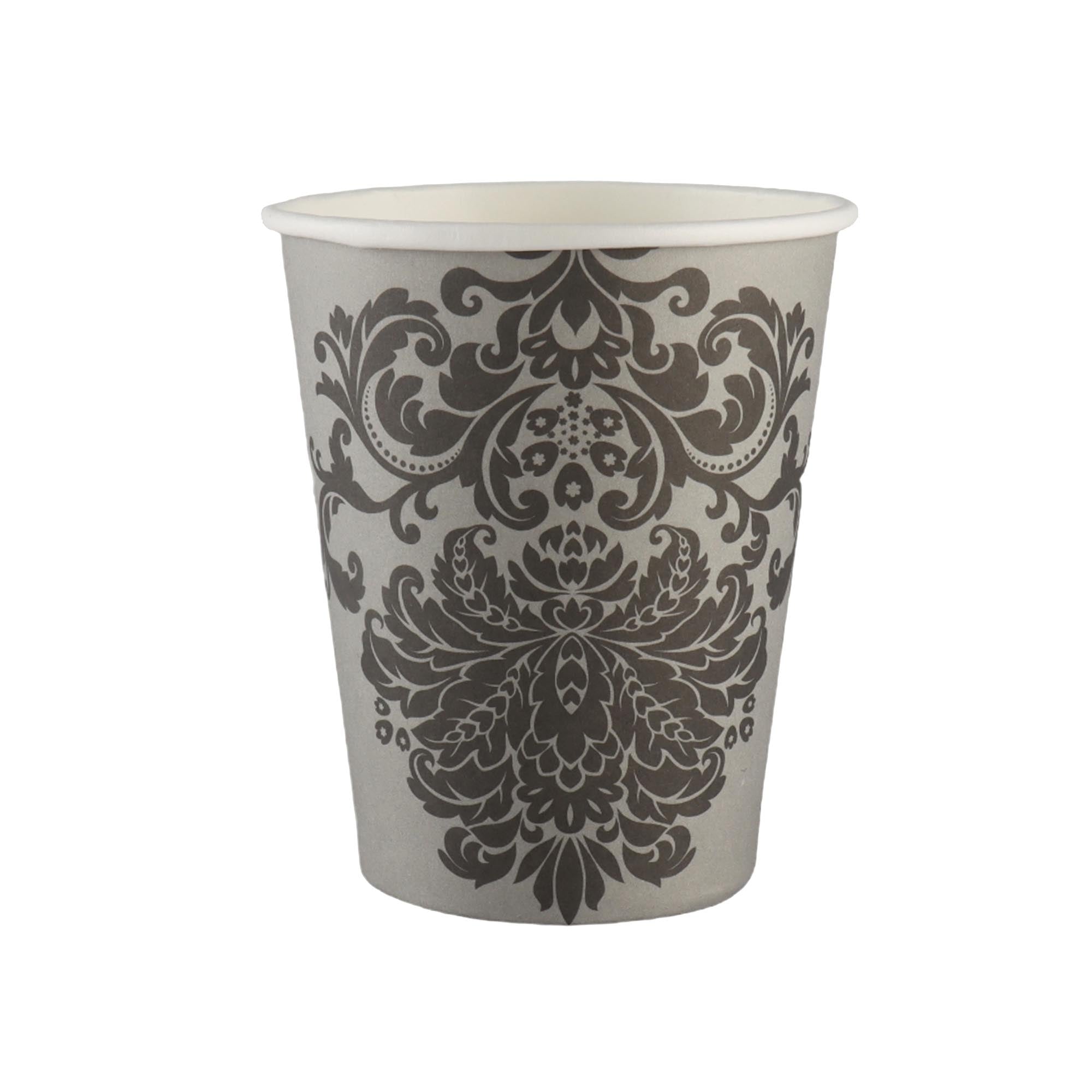 Party Paper Cups Grey with Black Print 250ml 10pack