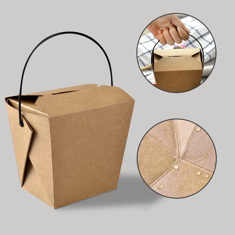 Kraft Paper Food Lunch Box Square with Handle 10.3x9.1x10.4cm