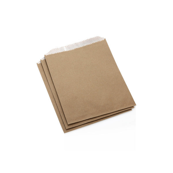 Duplex Kraft Paper Bags Greaseproof Lined No.2 17x19.5cmm 100Pack