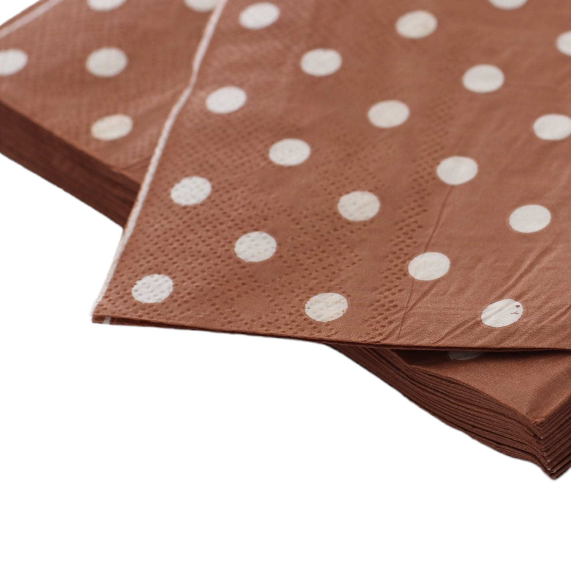 Luncheon Napkin Paper Serviettes 2ply Brown Polka Dot 33x33cm 20pack