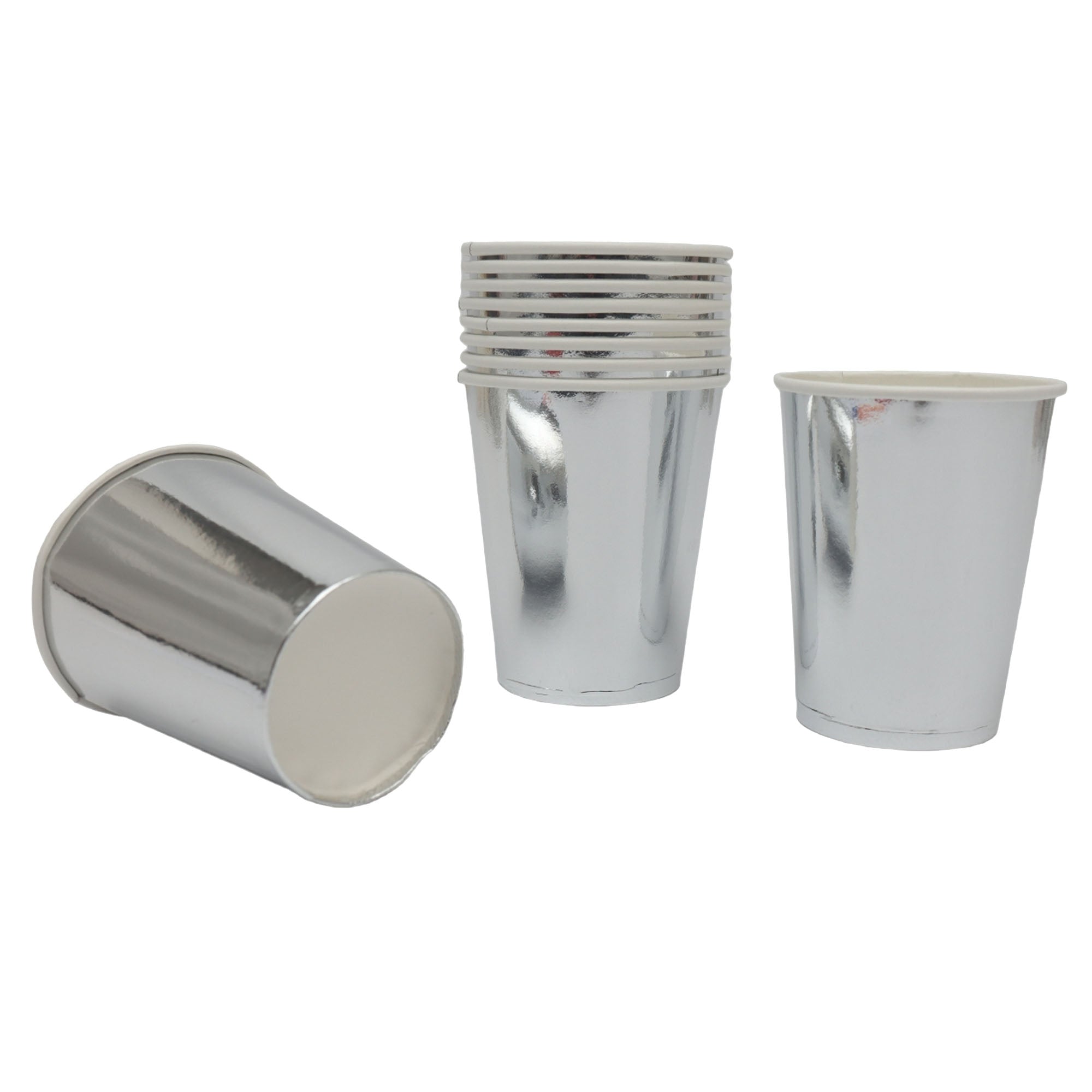 Disposable Party Paper Cups Silver 250ml 10pack