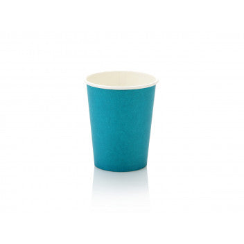 250ml Paper Coffee Cup Single Wall Turquoise with Black Sip Lid 10pack