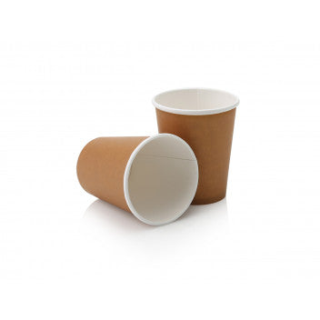 250ml Paper Coffee Cup Single Wall Brown with Black Sip Lid 10pack