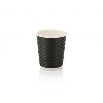 250ml Ripple Paper Coffee Cup Horizontal Black with Black Sip Lid 10pack