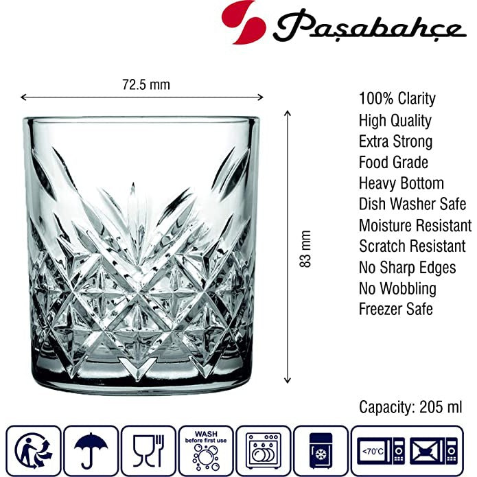 Pasabahce Timeless Glass Tumbler 205ml Whisky 4pack 23321