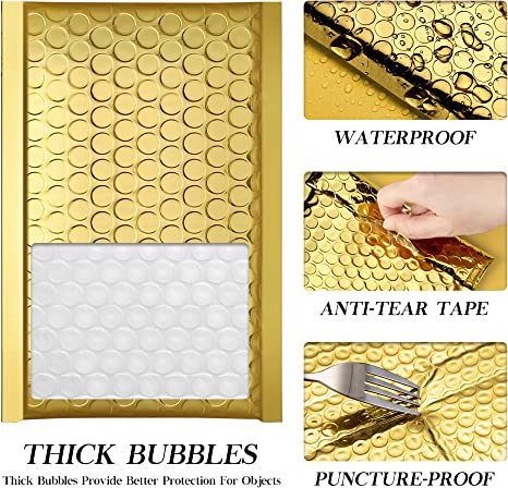 Bubble Pouch Mailer Bags Self-Seal Padded Envelope Metallic Gold