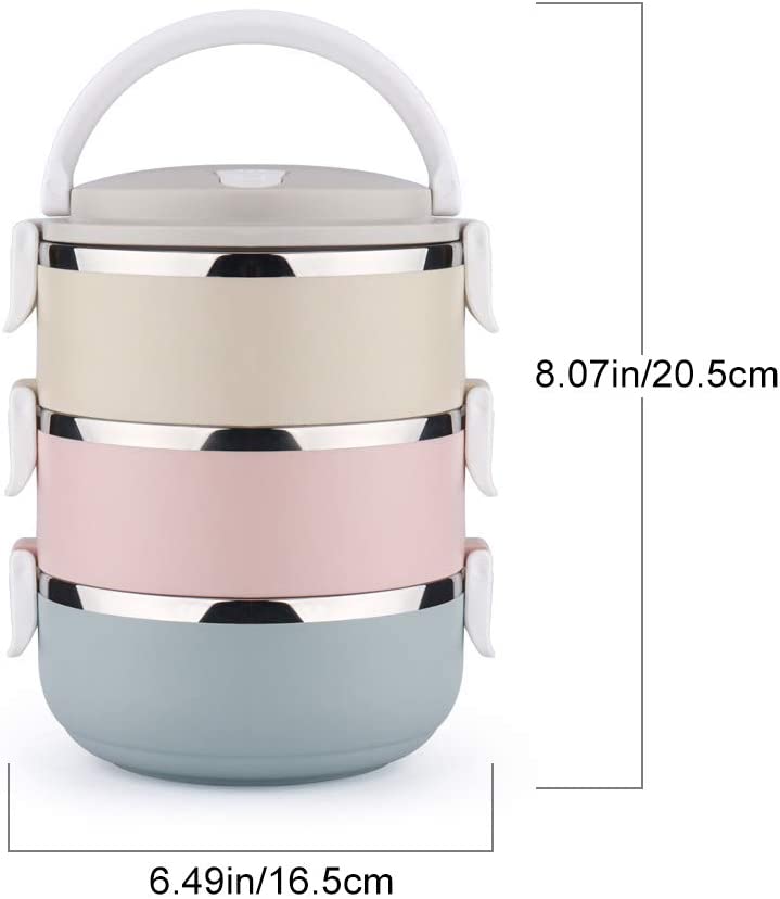 Stainless Steel Lunch Box 3 Piece Tier Stackable Leak-Proof Thermal Bento Boxes
