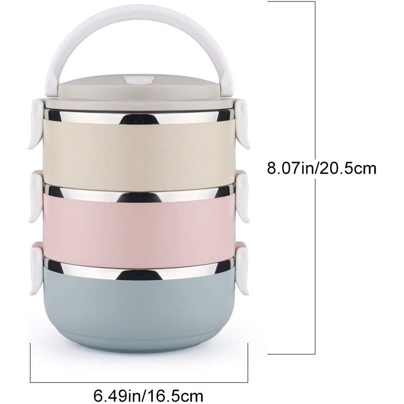 Stainless Steel Lunch Box 3 Piece Tier Stackable Leak-Proof Thermal Bento Boxes