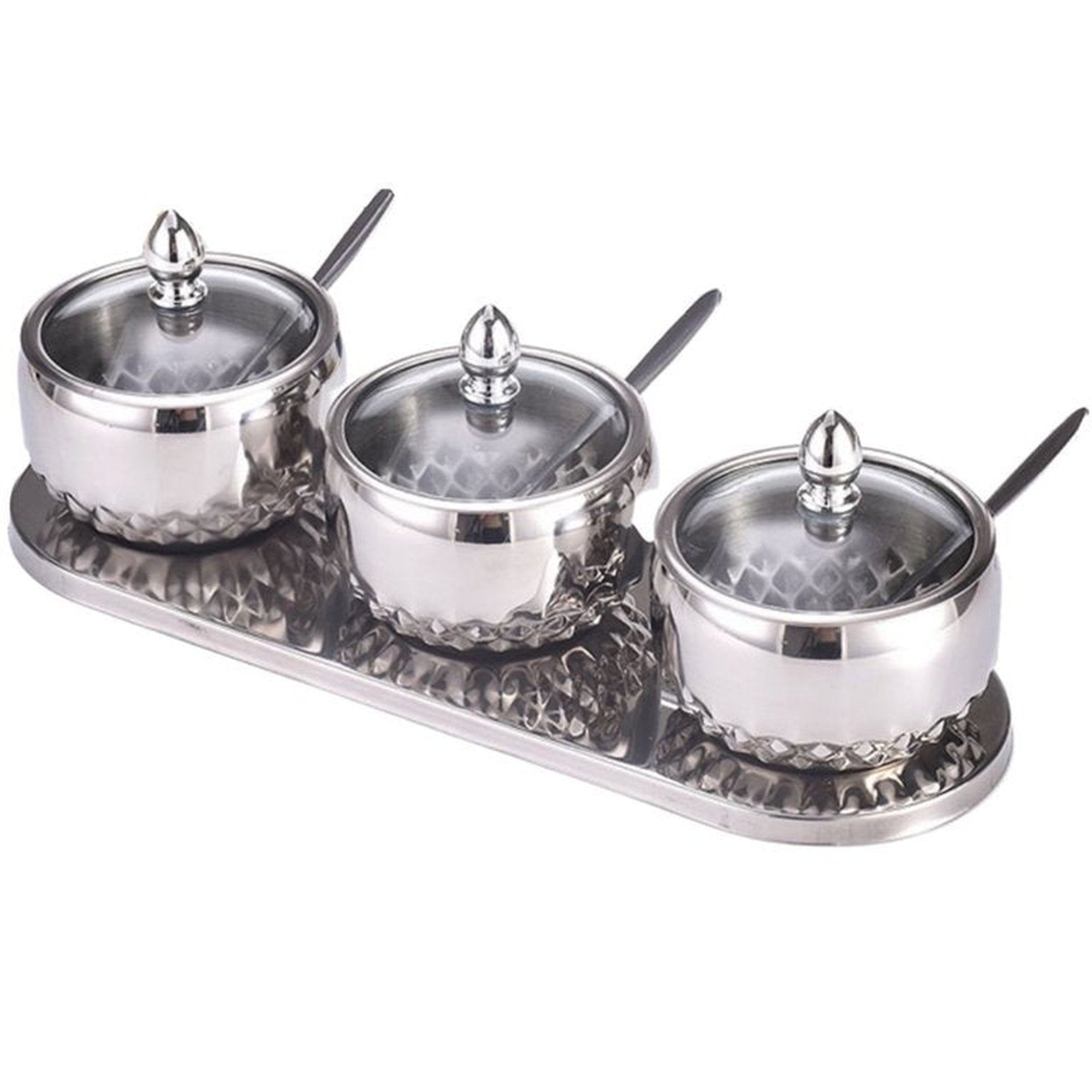 3 Piece Condiment Stainless Steel Sugar-Spice-Seasoning Bowl Set