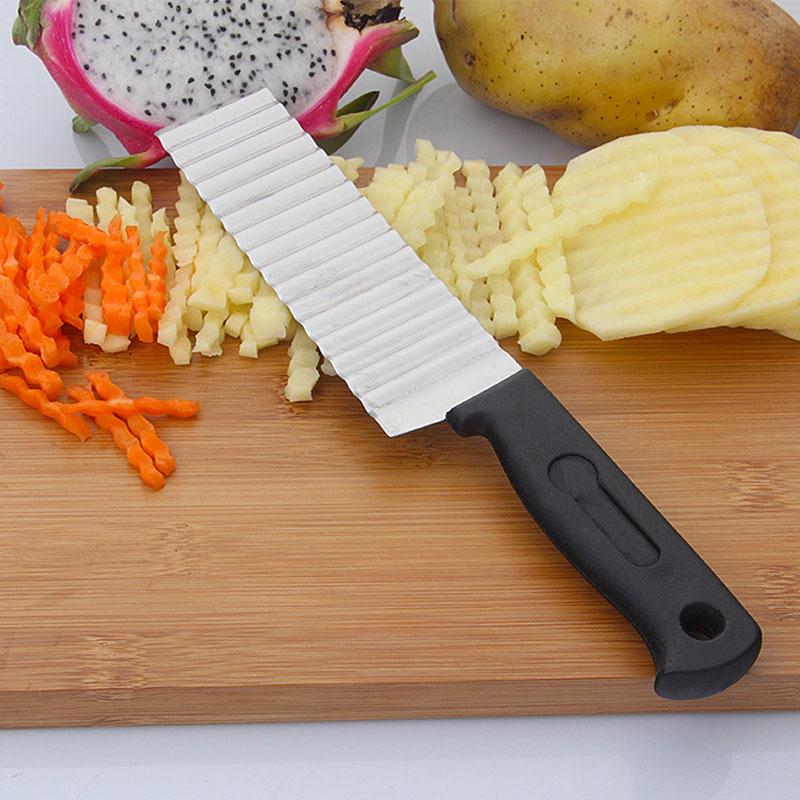 Stainless Steel Multifunctional Wave Crinkle Cut Knife with Black Plastic Handle 23.5cm