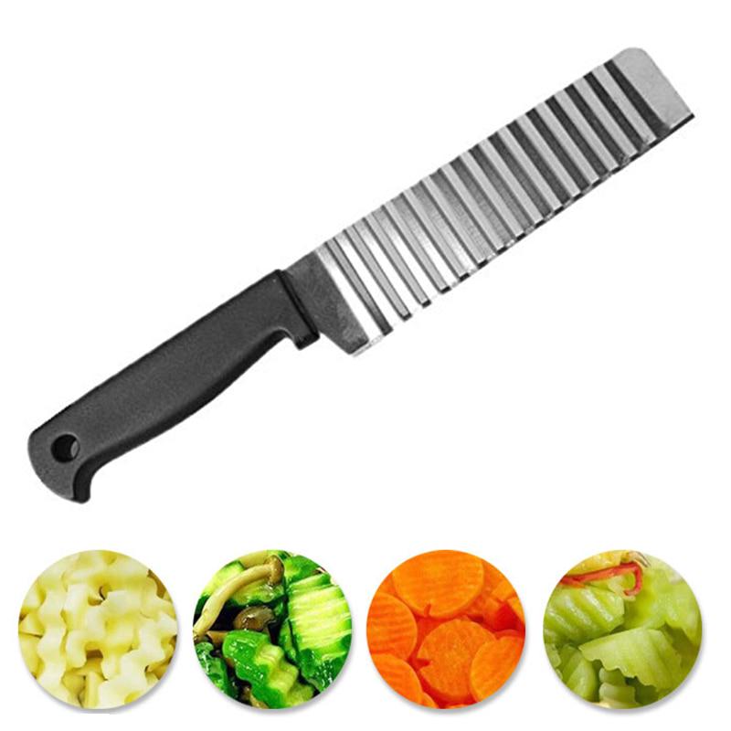 Stainless Steel Multifunctional Wave Crinkle Cut Knife with Black Plastic Handle 23.5cm