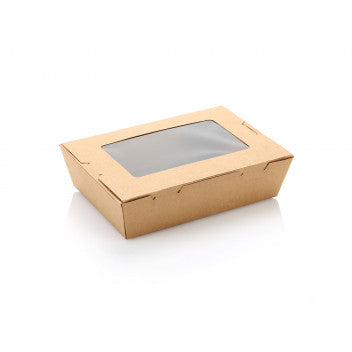 Kraft Paper Food Lunch Box with Window Lid No3 Medium 5pack