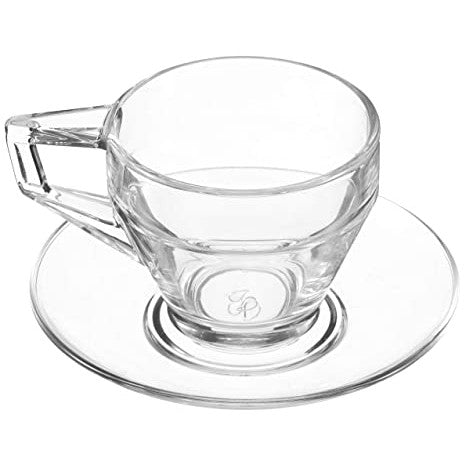 Pasabahce Shiny Glass Tea Cup and Saucer 6Pcs Set with Box 23795