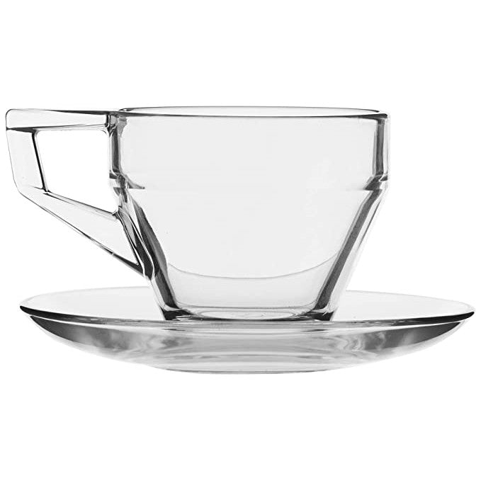 Pasabahce Shiny Glass Tea Cup and Saucer 6Pcs Set with Box 23795