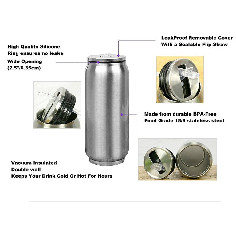 Can Shaped 500ml Thermos Drinking Bottle Flask Stainless Steel Vacuum Cup 18x6.4cm