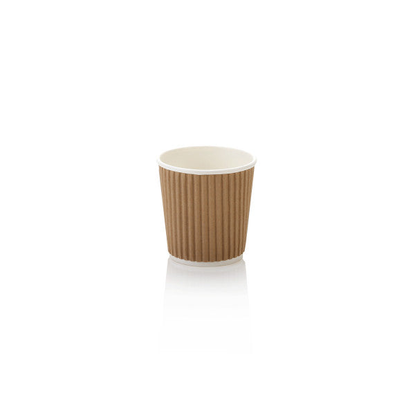 100ml Espresso Ripple Paper Coffee Cup Vertical Kraft Brown with White Lid 10pack