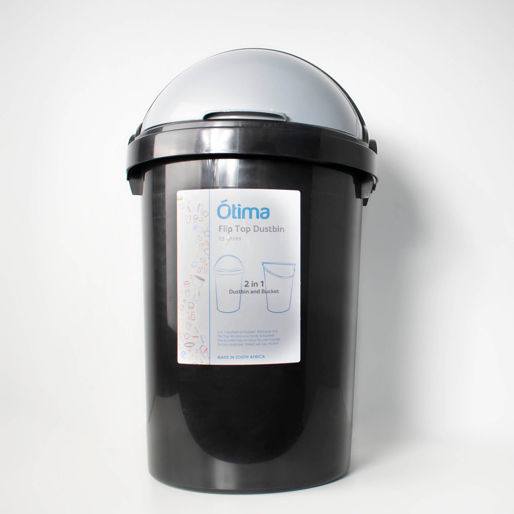 Otima 25L Waste Dustbin Black with Helmet Flip Top Dome Lid