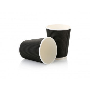 350ml Ripple Paper Coffee Cup Horizontal Black with White Sip Lid 10pack