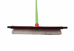 Multipurpose Broom Dual 2-in-1 Function Floor Squeegee with Scrubbing Brush Yellow and Metal Stick Red 35cm 378