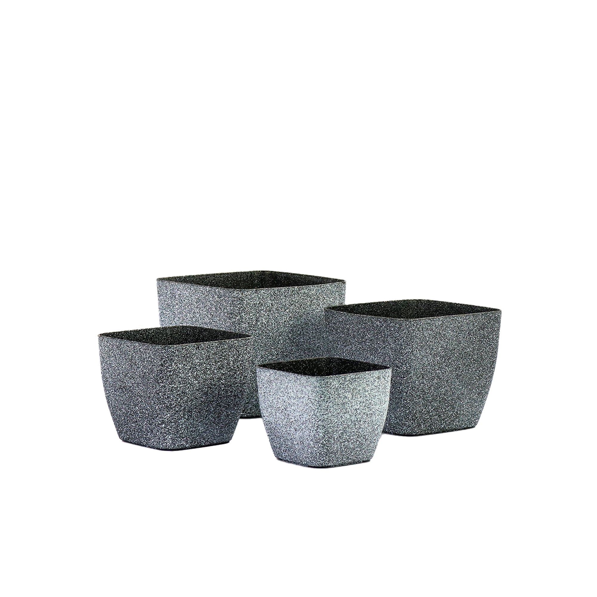 Plastic Vase Flower Planter Pot  Large Square - Marble Grey-Black 484