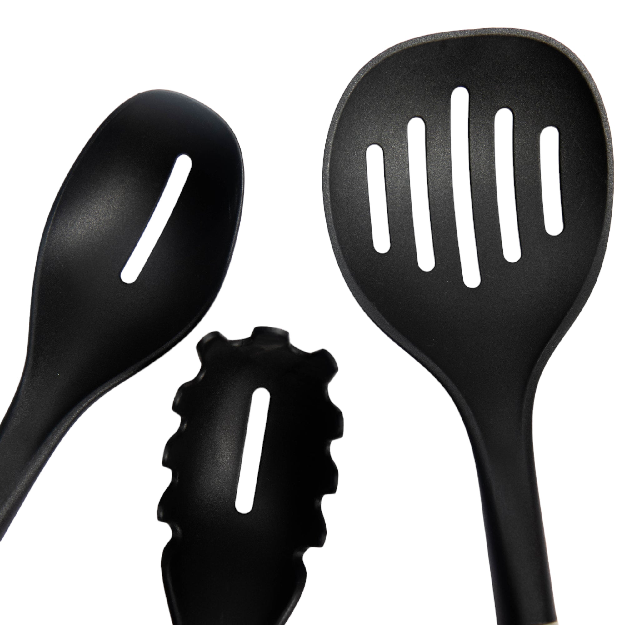 Nylon Serving Spoon Slotted Small Black Handle Silica Gel Tableware