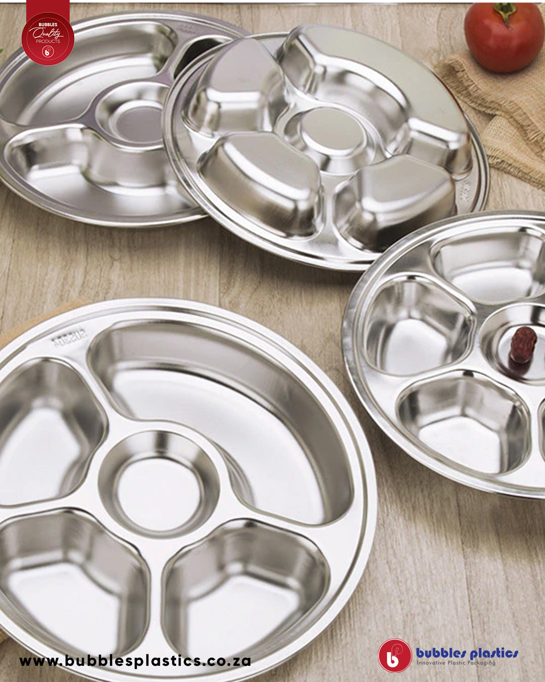 Round Stainless Steel 5 Division Snack Tray