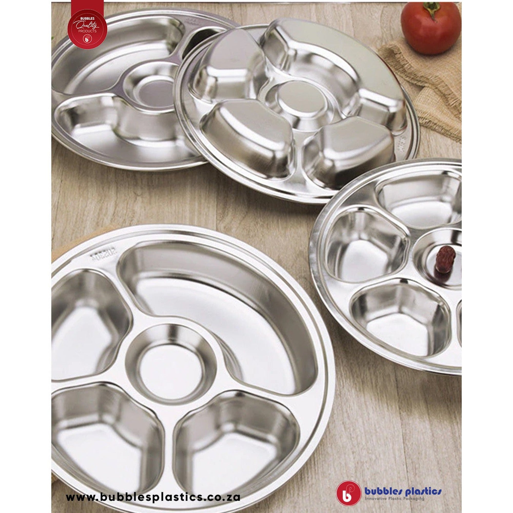 Round Stainless Steel 5-Division Snack Tray