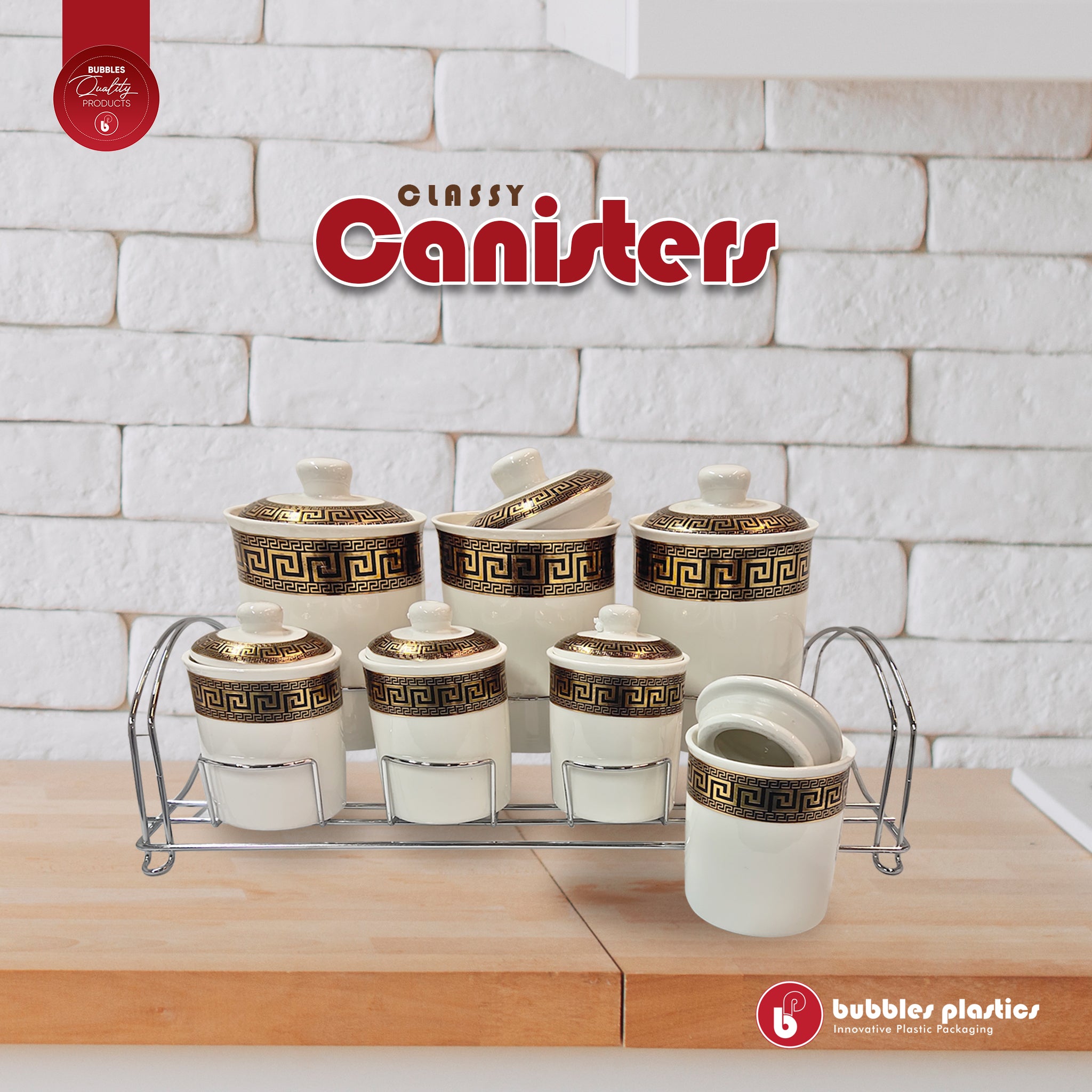 7pc Porcelain Canister With Stand