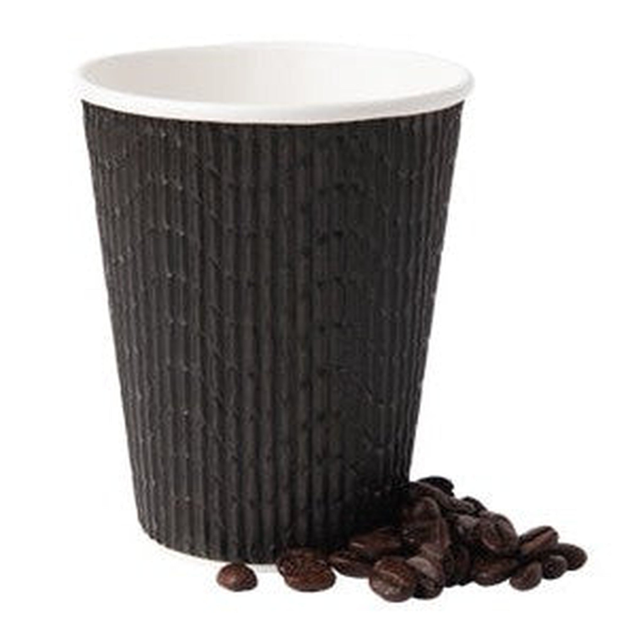 250ml Disposable Ripple Paper Coffee Cups Vertical with Black Sip Lid 5pack