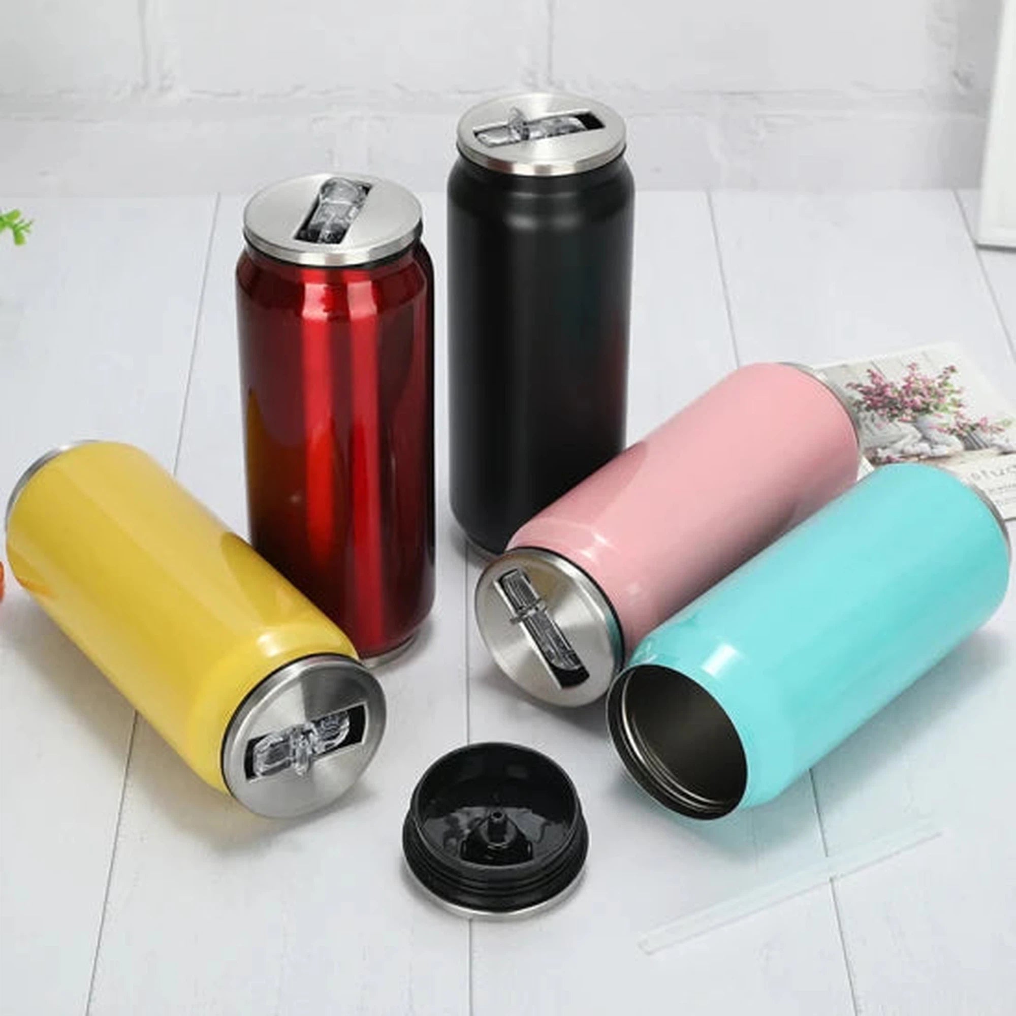 Can Shaped 500ml Thermos Drinking Bottle Flask Stainless Steel Vacuum Cup 18x6.4cm