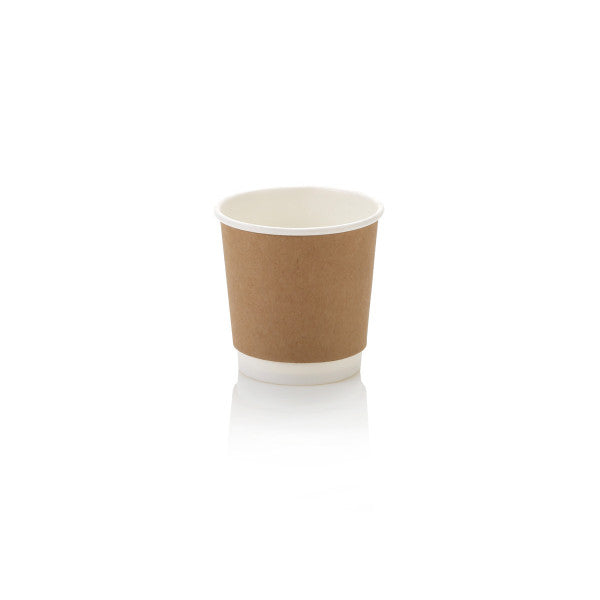 100ml Espresso Coffee Cup Kraft Double Wall with White Lid 10pack