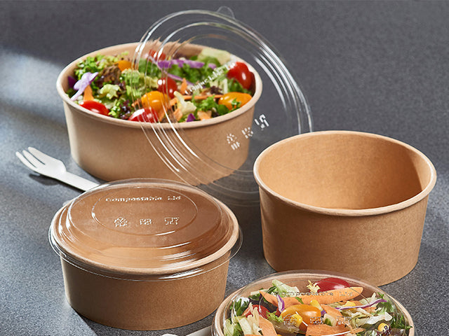 Kraft Food Lunch Bowl Container with Clear Lid 14cm