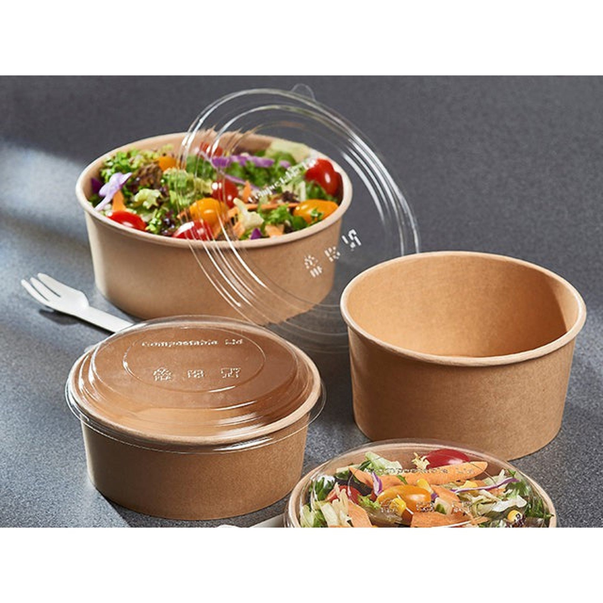 Kraft Food Lunch Bowl Container with Clear Lid 14cm