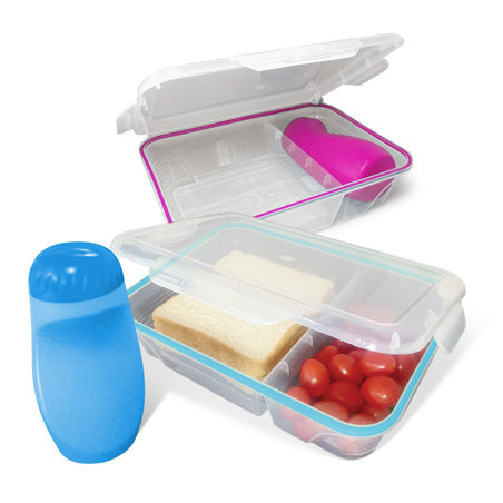 Otima Plastic Lunch Box Flip-Top Division Clear 1.9L with Bottle 330ml