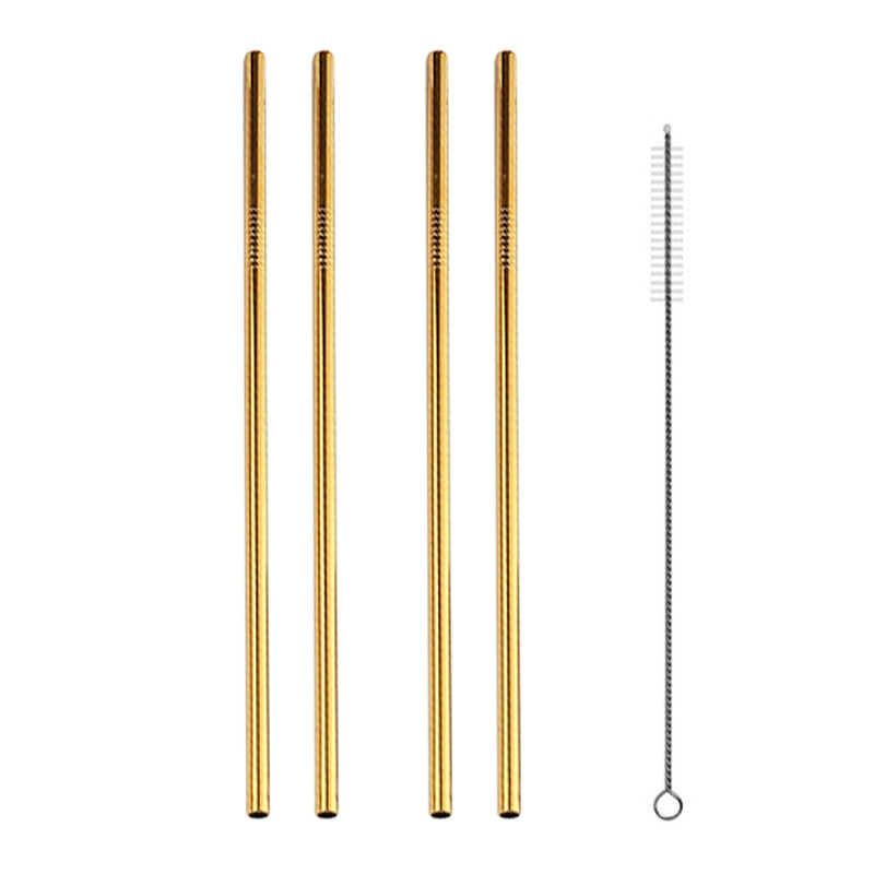 Aqua Stainless Steel Straw Gold with Brush 6pcs
