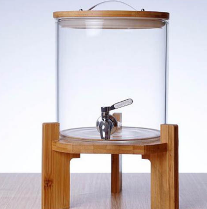 Beverage Dispenser 5L Borosilicate Glass with Wooden lid and Stand