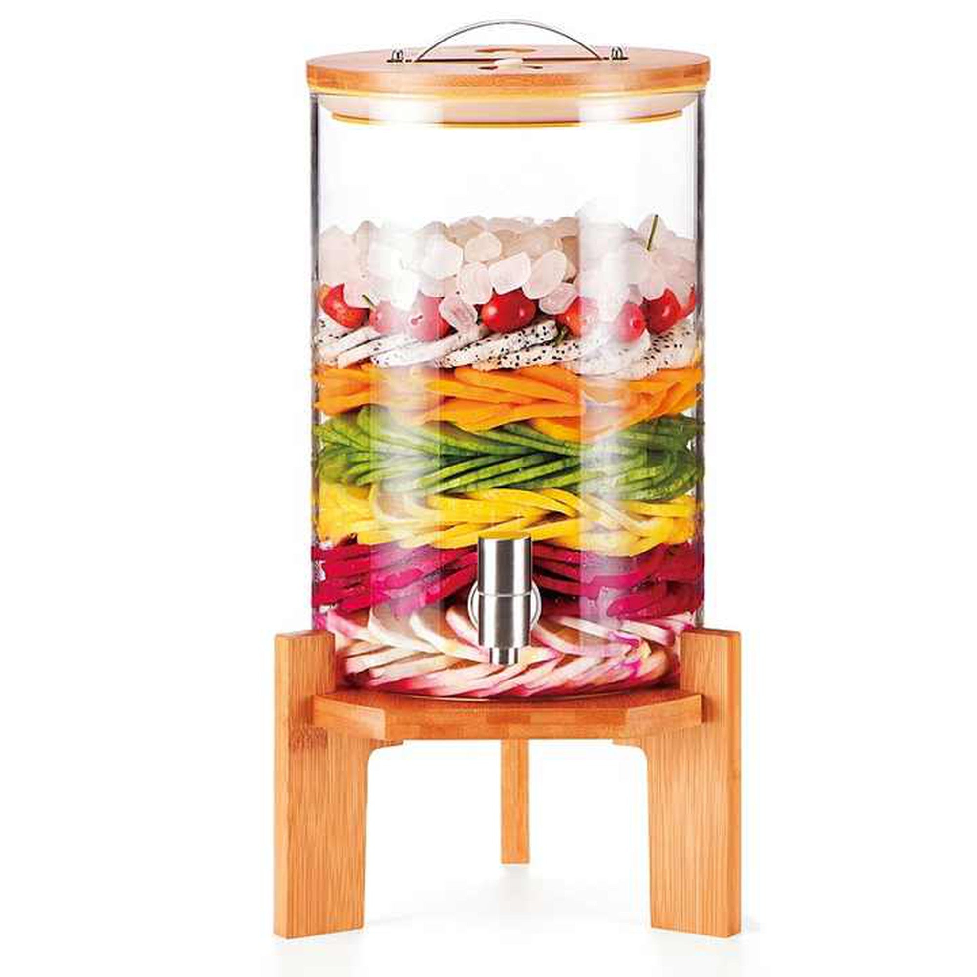 Beverage Dispenser 7.5L Borosilicate Glass with Wood lid and Wooden Stand and Spout