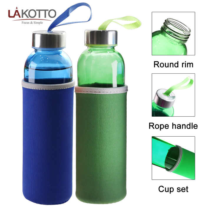 Glass Drinking Bottle Flask 500ml with Cold Sleeve 21127