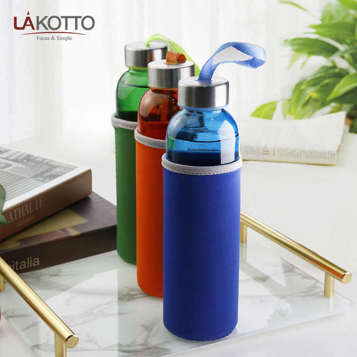 Glass Drinking Bottle Flask 500ml with Cold Sleeve 21127