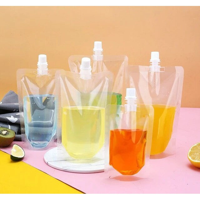 Stand-Up Drinking Pouch Bag Clear with Spout 100mic Resealable Beverage Packaging